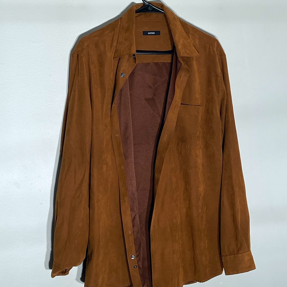 Brown polyester Alfani button down